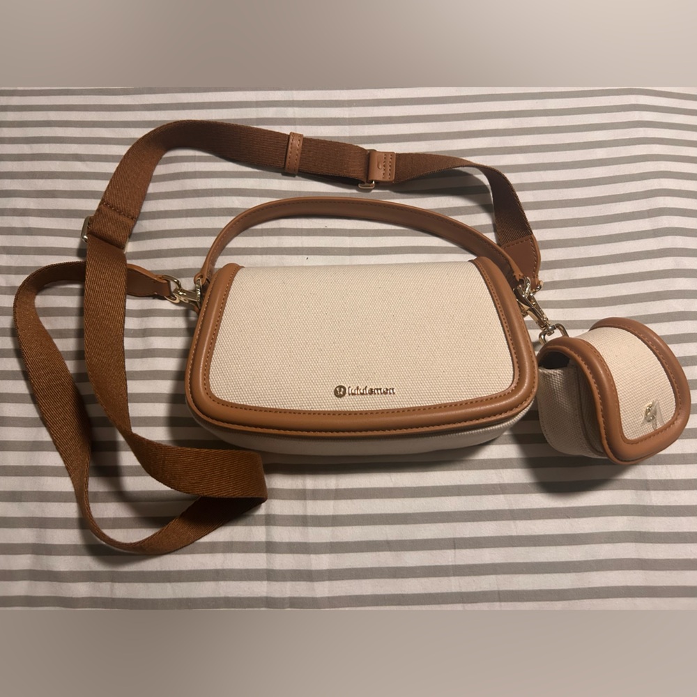 Lululemon Cream and Brown Crossbody Bag